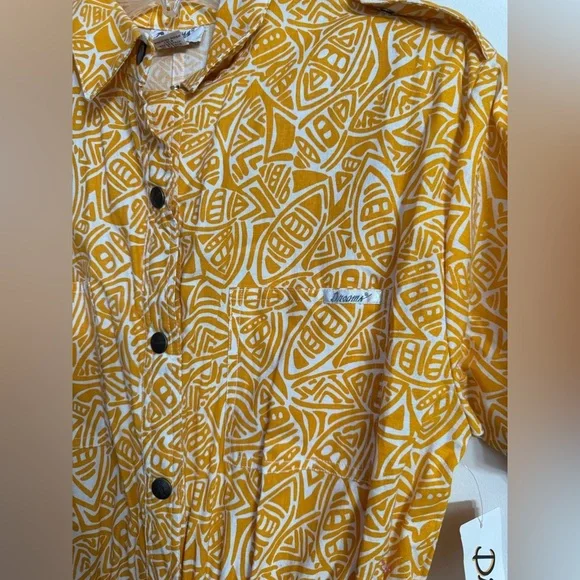 NWT Dreams Vintage 80s Cotton Romper Yellow Abstract Print Size Large L - Picture 4 of 6